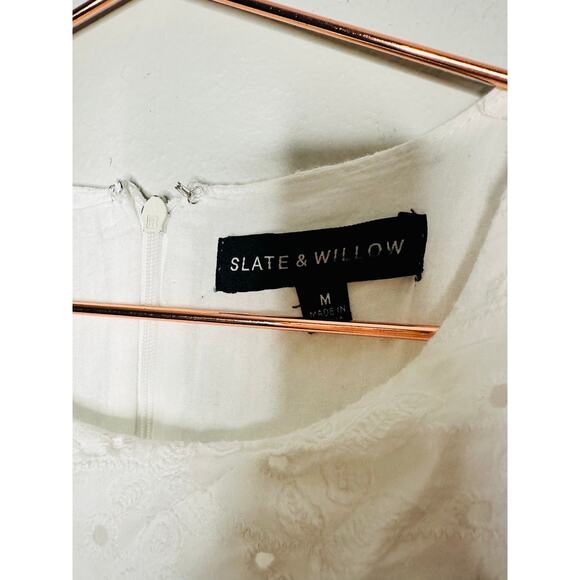 SLATE & WILLOW White Lace Eyelet Sleeveless 100% Cotton Midi Dress Size Medium - Picture 9 of 16